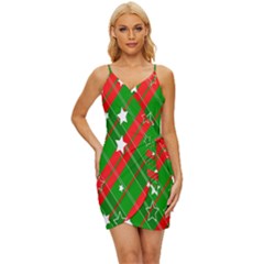 Background-green Red Star Wrap Tie Front Dress by nateshop