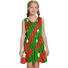 Background-green Red Star Kids  Sleeveless Tiered Mini Dress by nateshop