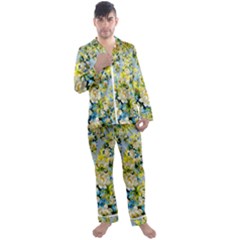 Background-flower White Men s Long Sleeve Satin Pajamas Set by nateshop