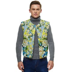 Background-flower White Men s Short Button Up Puffer Vest	 by nateshop