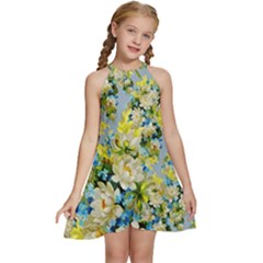 Background-flower White Kids  Halter Collar Waist Tie Chiffon Dress by nateshop