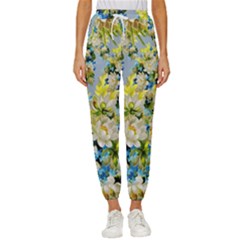 Background-flower White Cropped Drawstring Pants by nateshop