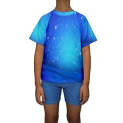 Background-blue Star Kids  Short Sleeve Swimwear by nateshop