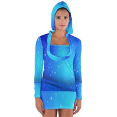 Background-blue Star Long Sleeve Hooded T-shirt by nateshop