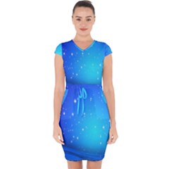 Background-blue Star Capsleeve Drawstring Dress  by nateshop