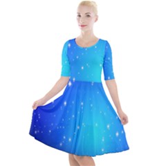 Background-blue Star Quarter Sleeve A-line Dress by nateshop