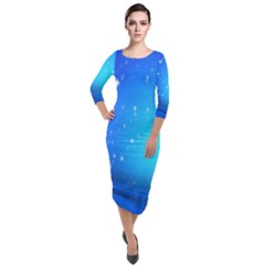 Background-blue Star Quarter Sleeve Midi Velour Bodycon Dress by nateshop