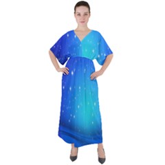 Background-blue Star V-neck Boho Style Maxi Dress by nateshop