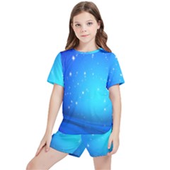 Background-blue Star Kids  Tee And Sports Shorts Set by nateshop