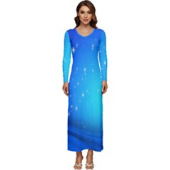 Background-blue Star Long Sleeve Velour Longline Maxi Dress by nateshop