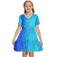 Background-blue Star Kids  Short Sleeve Tiered Mini Dress by nateshop