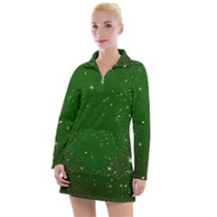 Background-star -green Women s Long Sleeve Casual Dress by nateshop