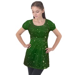 Background-star -green Puff Sleeve Tunic Top by nateshop