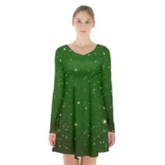 Background-star -green Long Sleeve Velvet V-neck Dress