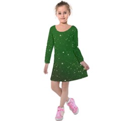 Background-star -green Kids  Long Sleeve Velvet Dress