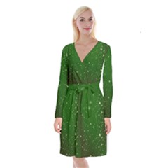 Background-star -green Long Sleeve Velvet Front Wrap Dress by nateshop