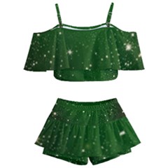 Background-star -green Kids  Off Shoulder Skirt Bikini by nateshop