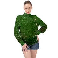 Background-star -green High Neck Long Sleeve Chiffon Top by nateshop