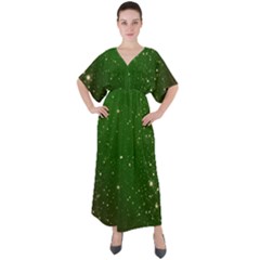 Background-star -green V-neck Boho Style Maxi Dress by nateshop