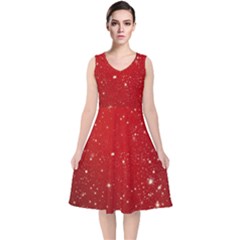 Background-star-red V-neck Midi Sleeveless Dress  by nateshop