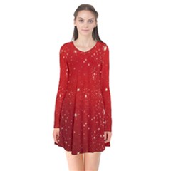 Background-star-red Long Sleeve V-neck Flare Dress by nateshop