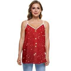 Background-star-red Casual Spaghetti Strap Chiffon Top by nateshop