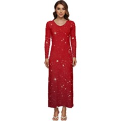 Background-star-red Long Sleeve Velour Longline Maxi Dress by nateshop