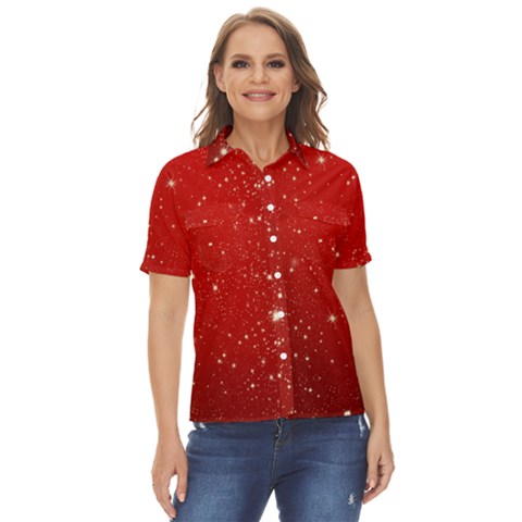 Background-star-red Women s Short Sleeve Double Pocket Shirt by nateshop