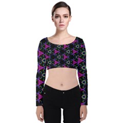 Background-triangle Velvet Long Sleeve Crop Top by nateshop