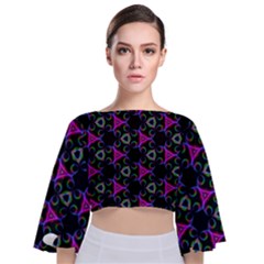 Background-triangle Tie Back Butterfly Sleeve Chiffon Top by nateshop