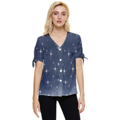 Background-star Bow Sleeve Button Up Top by nateshop