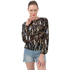 Background-star-white Gold Banded Bottom Chiffon Top by nateshop