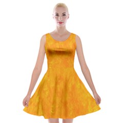 Background-yellow Velvet Skater Dress by nateshop