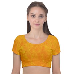 Background-yellow Velvet Short Sleeve Crop Top  by nateshop