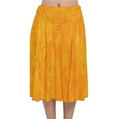 Background-yellow Velvet Flared Midi Skirt by nateshop