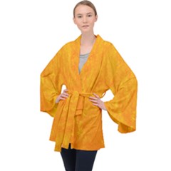 Background-yellow Long Sleeve Velvet Kimono 