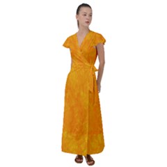 Background-yellow Flutter Sleeve Maxi Dress by nateshop