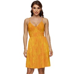 Background-yellow V-neck Pocket Summer Dress  by nateshop