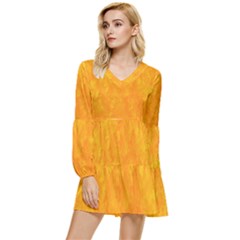 Background-yellow Tiered Long Sleeve Mini Dress by nateshop