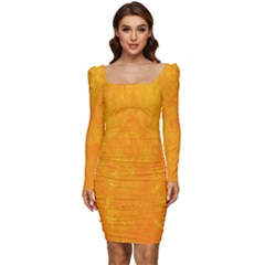 Background-yellow Women Long Sleeve Ruched Stretch Jersey Dress by nateshop