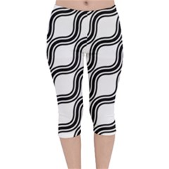 Diagonal-black White Velvet Capri Leggings  by nateshop