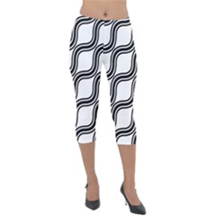 Diagonal-black White Lightweight Velour Capri Leggings  by nateshop