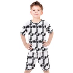 Diagonal-black White Kids  Tee And Shorts Set by nateshop