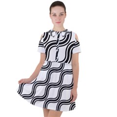 Diagonal-black White Short Sleeve Shoulder Cut Out Dress  by nateshop