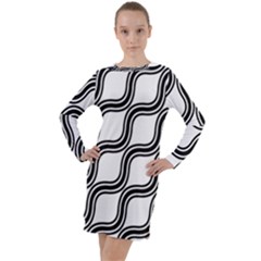 Diagonal-black White Long Sleeve Hoodie Dress by nateshop