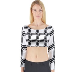 Diagonal-black White Long Sleeve Crop Top