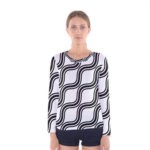 Diagonal-black White Women s Long Sleeve Tee by nateshop