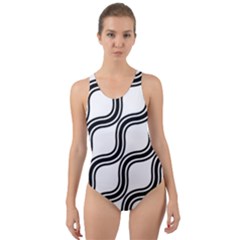 Diagonal-black White Cut-out Back One Piece Swimsuit by nateshop