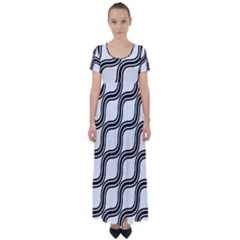 Diagonal-black White High Waist Short Sleeve Maxi Dress by nateshop