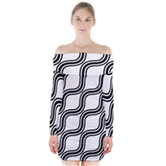 Diagonal-black White Long Sleeve Off Shoulder Dress by nateshop